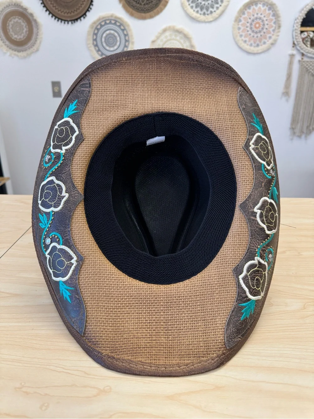 Brown Western Straw Cowboy Hat with Turquoise Accent Band